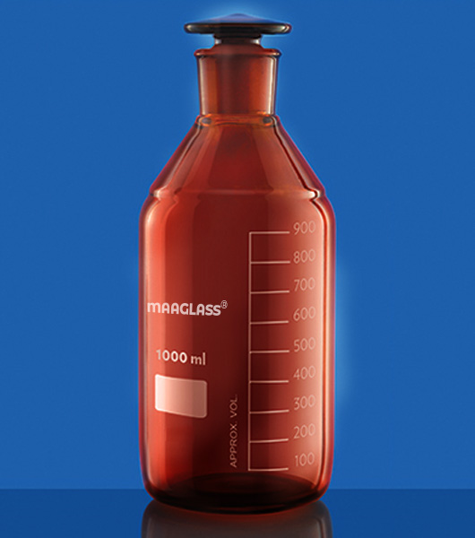 Reagent Bottles, Amber  Graduated with Inter-changeable Glass Stopper
